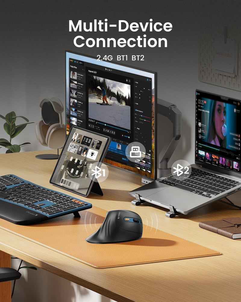 ProtoArc فأرة مريحة، EM11 NL فأرة عمودية لاسلكية، فأرة إرجو مع دعم لعدة أجهزة، فأرات قابلة لإعادة الشحن عبر USB-C لنظام ويندوز، ماك أو إس، الكمبيوتر الشخصي/الكمبيوتر المحمول، أزرق - Image 2